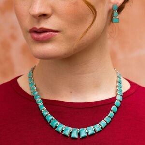 Vintage hand-cut Chilean Turquoise 925 silver earring and necklace set